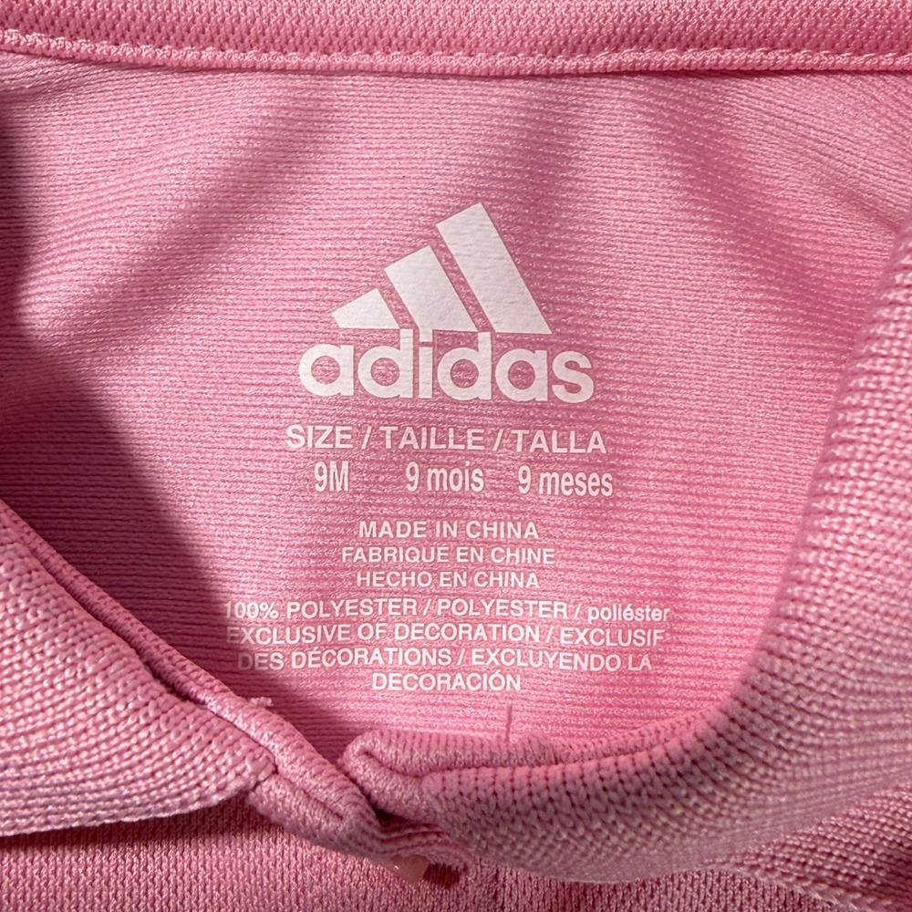 Adidas Polo Dress Baby Girls 9M Pink Excellent Ruffle Tiered 3-Stripe Logo - Picture 5 of 8